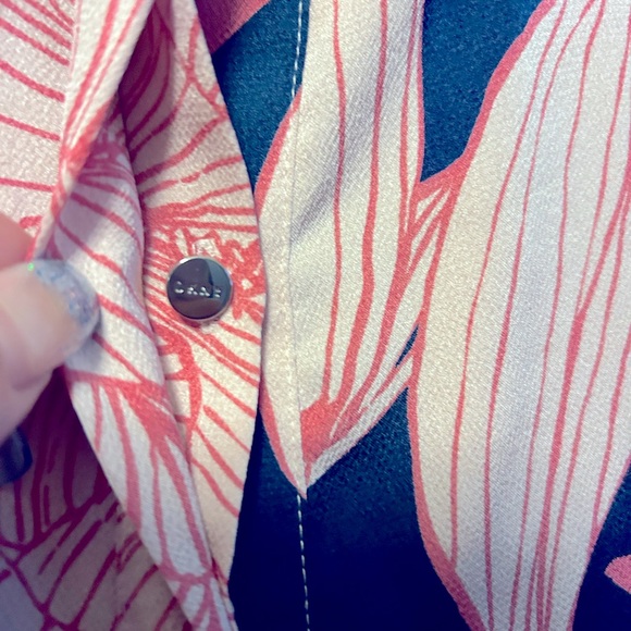 DKNY floral blouse. Navy blue with pink flower print. Size Small. - Picture 3 of 6